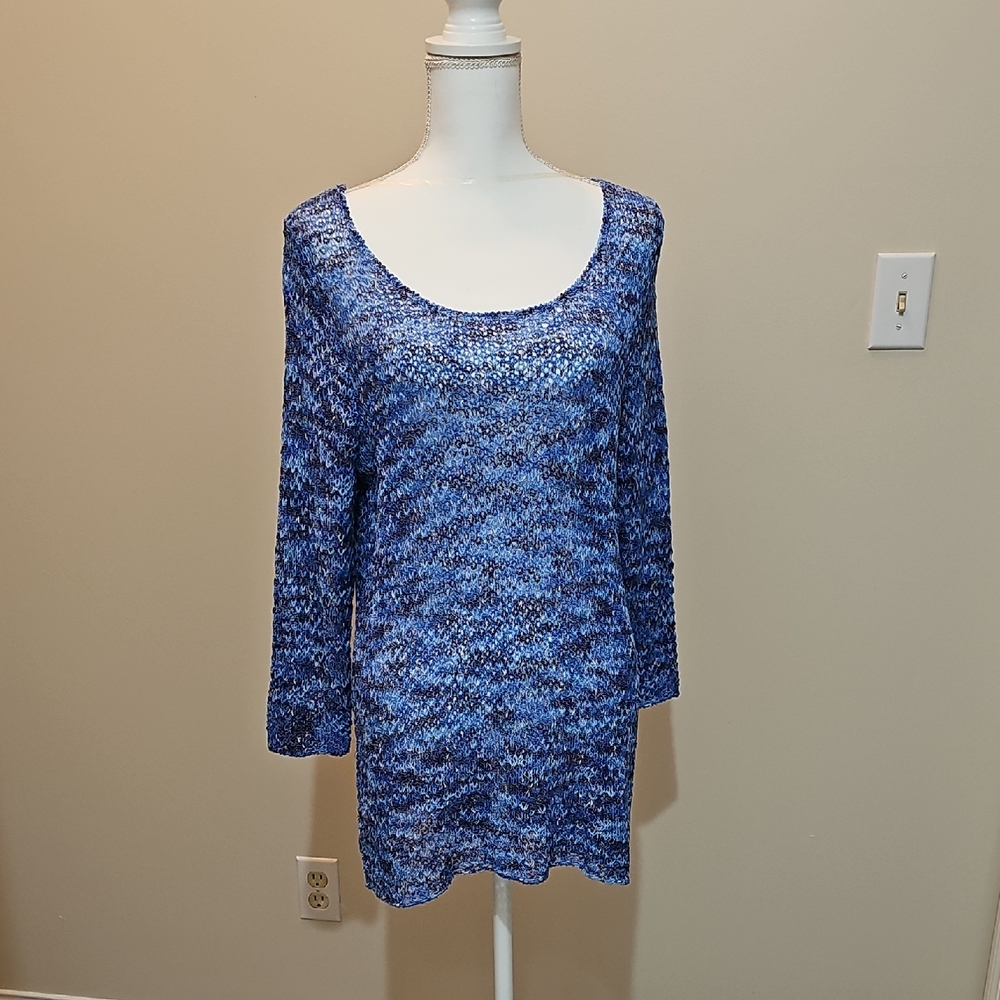 New Directions Blue Mesh Knit Top